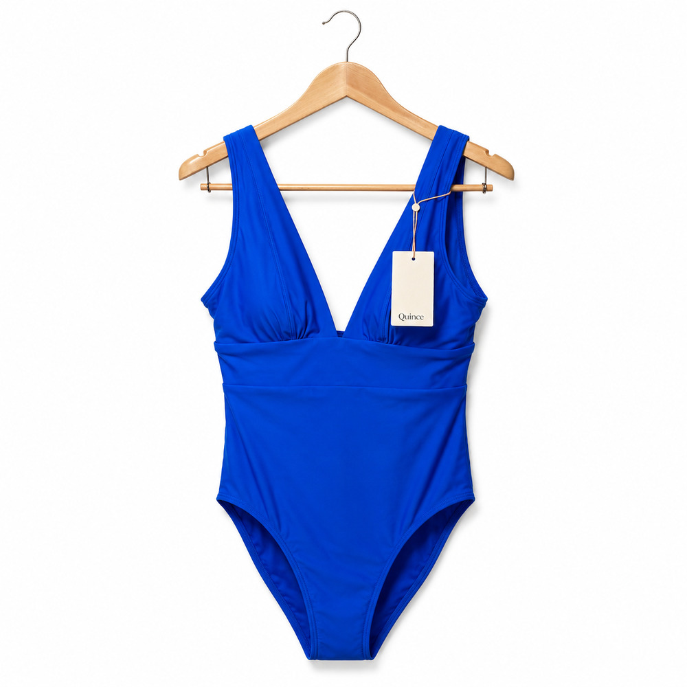 Quince Italian Plunge One Piece Swimsuit Womens S Electric Blue Quiet Luxury NWT